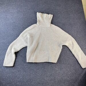 Abercrombie & Fitch Sweater Womens Medium Gray Turtleneck Rib Knit Cropped